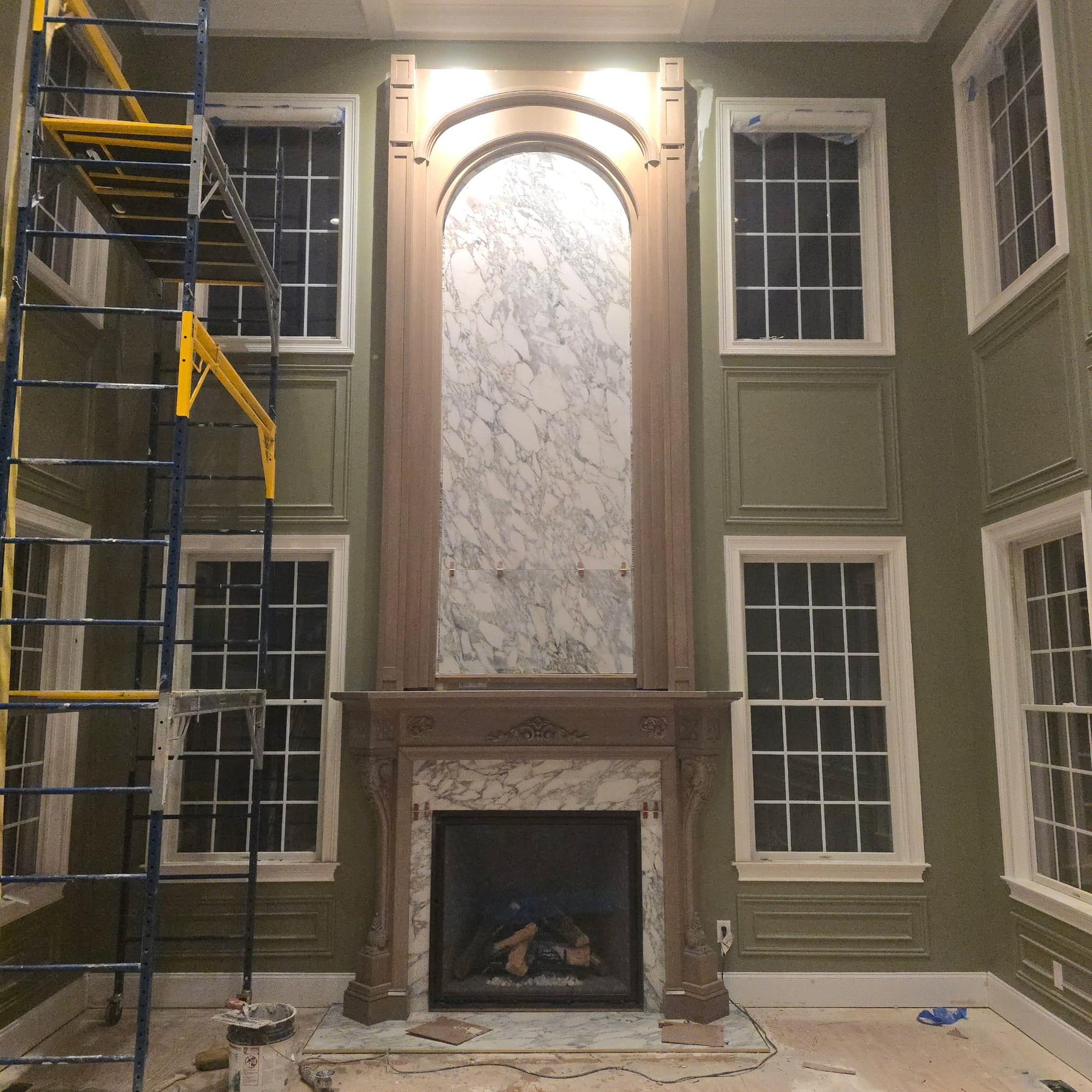 Marble fireplace surround installed